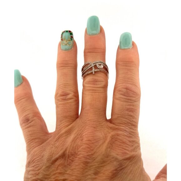 Estate Sterling Silver 925 Multi-Band Crossover Ring w/ CZ Accents Size 9.5 - Picture 5 of 11
